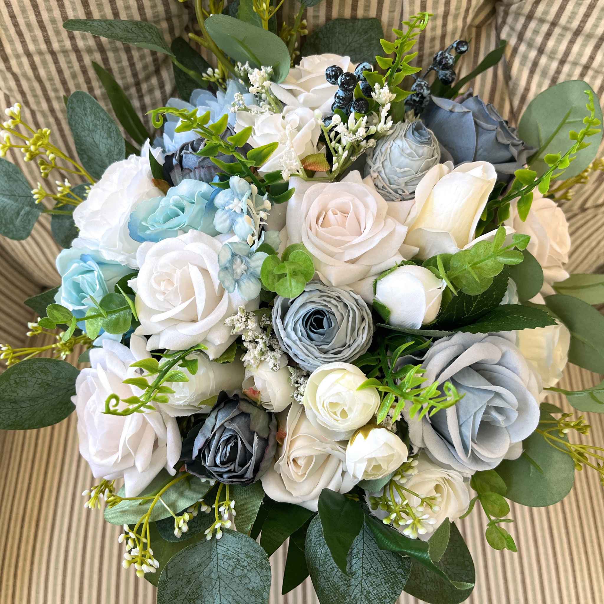 8” Dusty Blue shops Bouquet, Light Blue Bouquet, Blue Rose Bouquet, Ivory Rose Bouquet, Real Touch Calla Lily Bouquet, Blue Bridal Bouquet